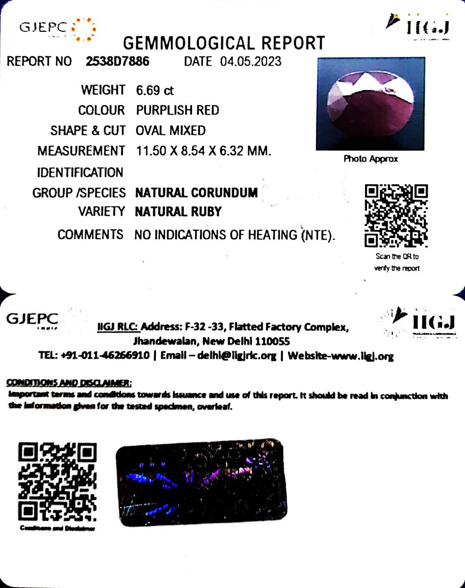 6.69/CT Natural Neo Burma Ruby with Govt. Lab Certificate (4551)
