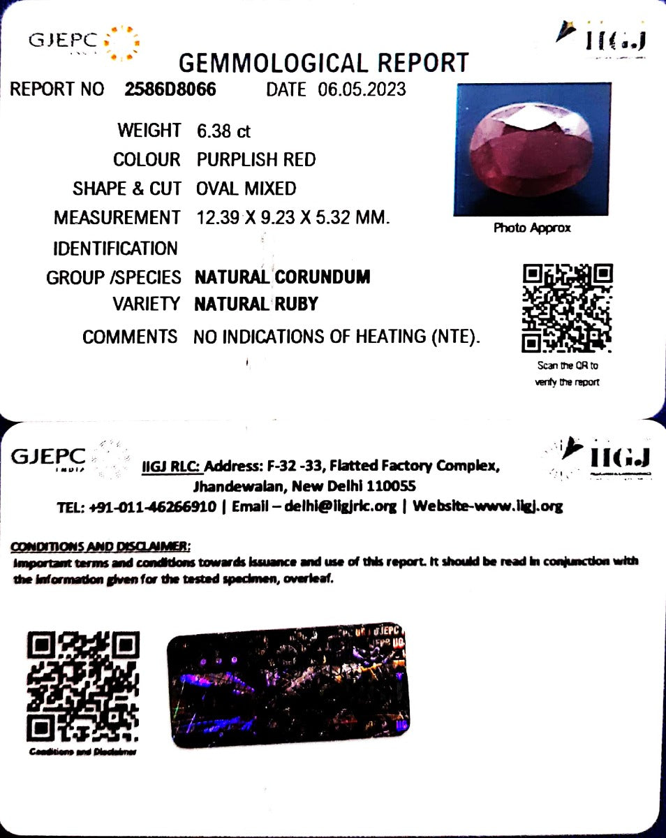 6.38/CT Natural Neo Burma Ruby with Govt. Lab Certificate (4551)