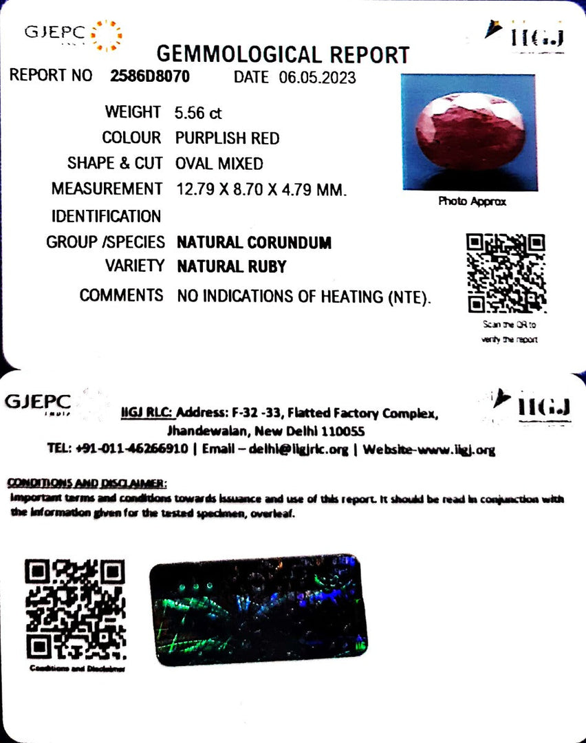 5.56/CT Natural Neo Burma Ruby with Govt. Lab Certificate (2331)