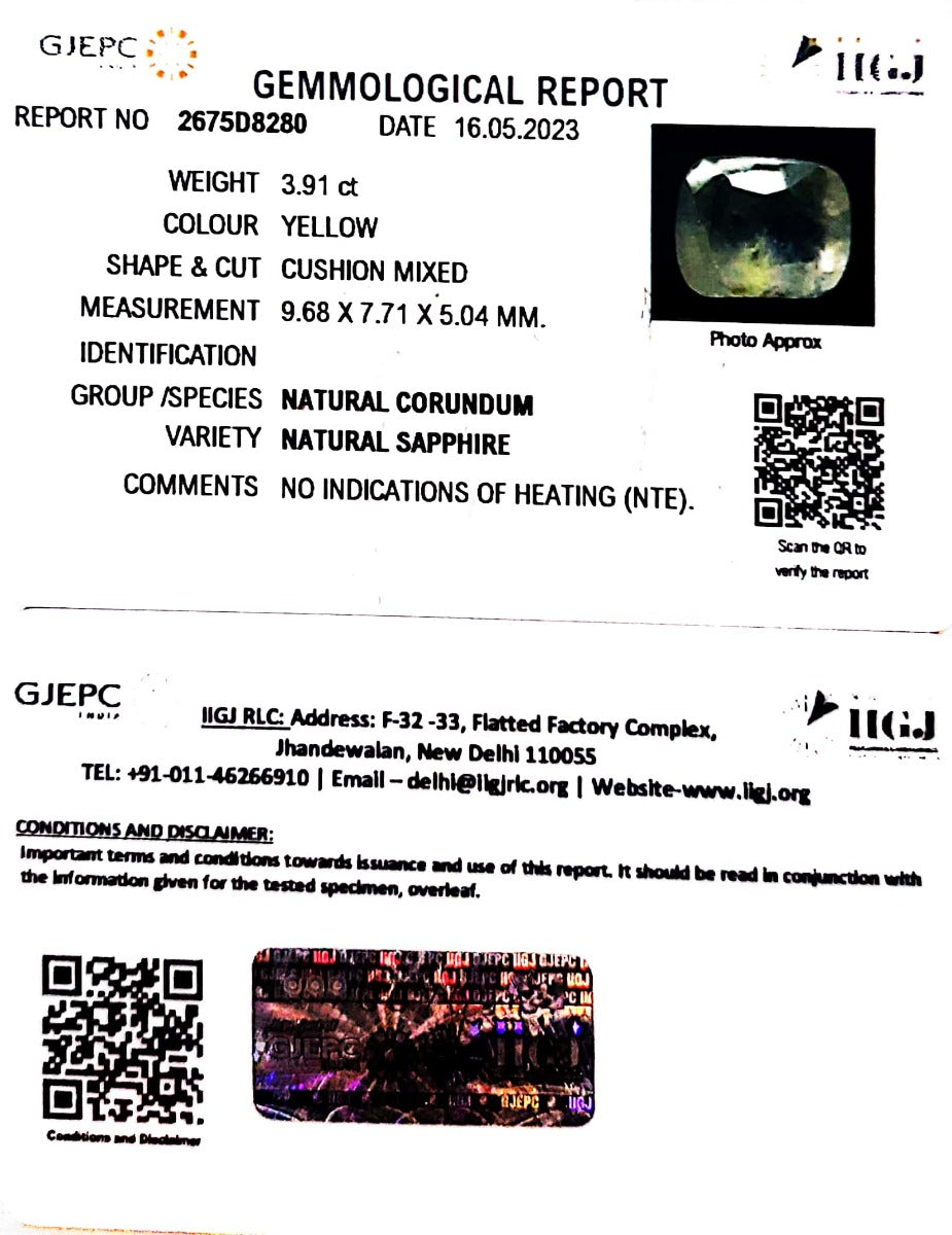 3.91/CT Natural Ceylonese Pukhraj with Govt Lab Certificate (2675D8280)