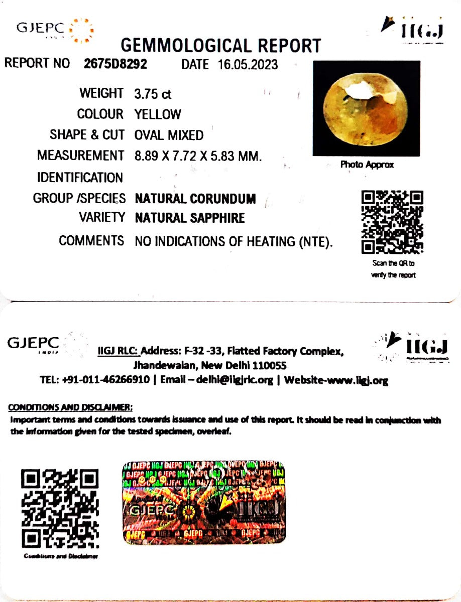 3.75/CT Natural Ceylonese Pukhraj with Govt Lab Certificate (6771)