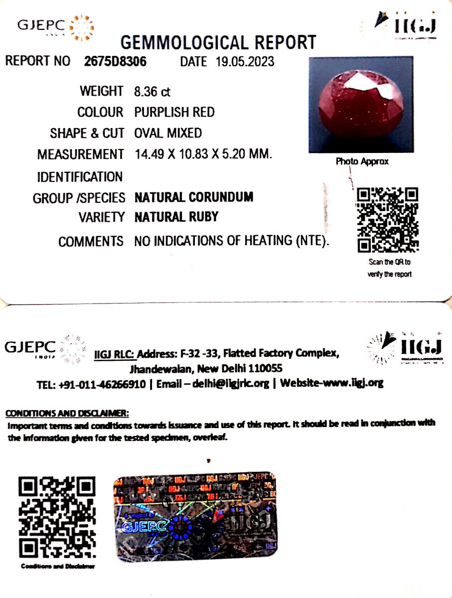 8.36/CT Natural Neo Burma Ruby with Govt. Lab Certificate-2675D8306