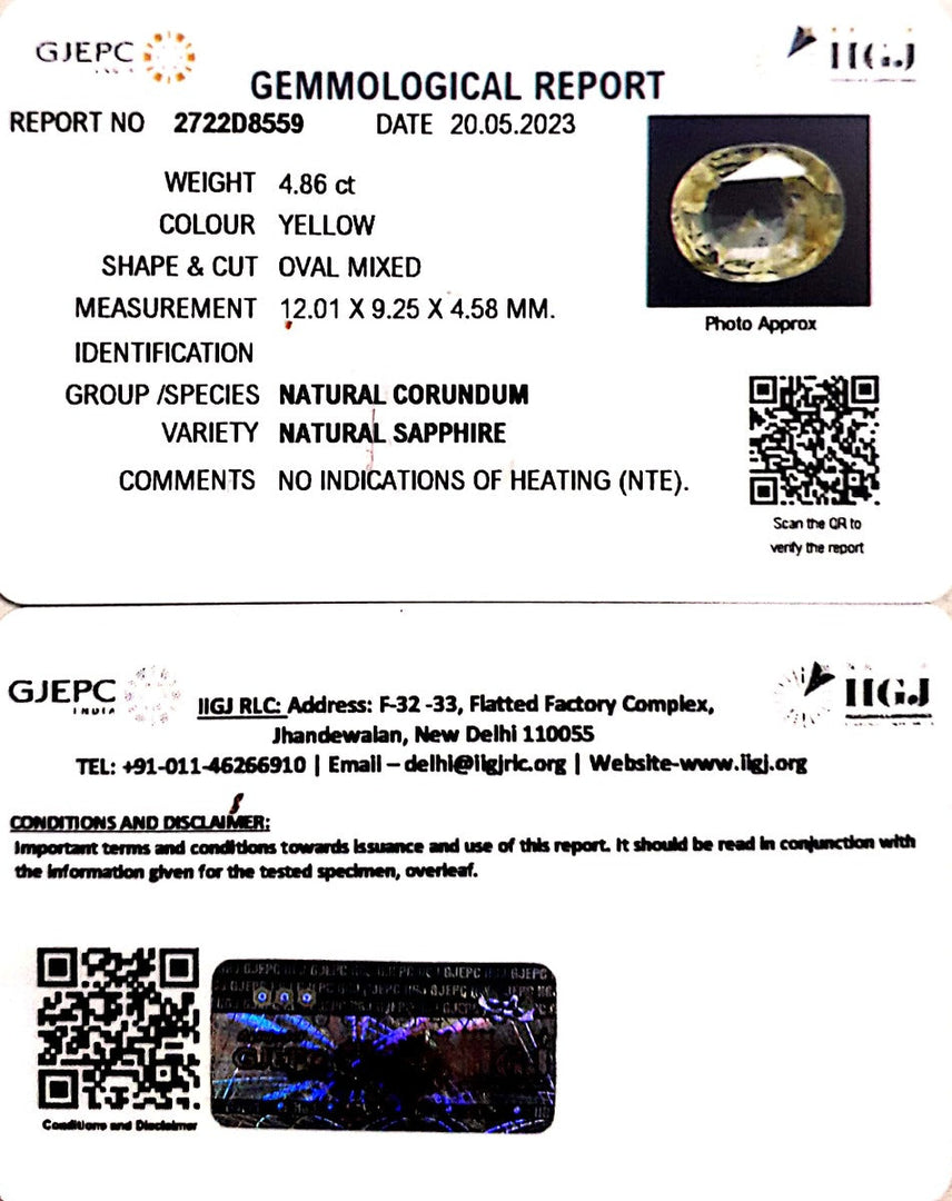 4.86/CT Natural Ceylonese Pukhraj with Govt Lab Certificate (34410)