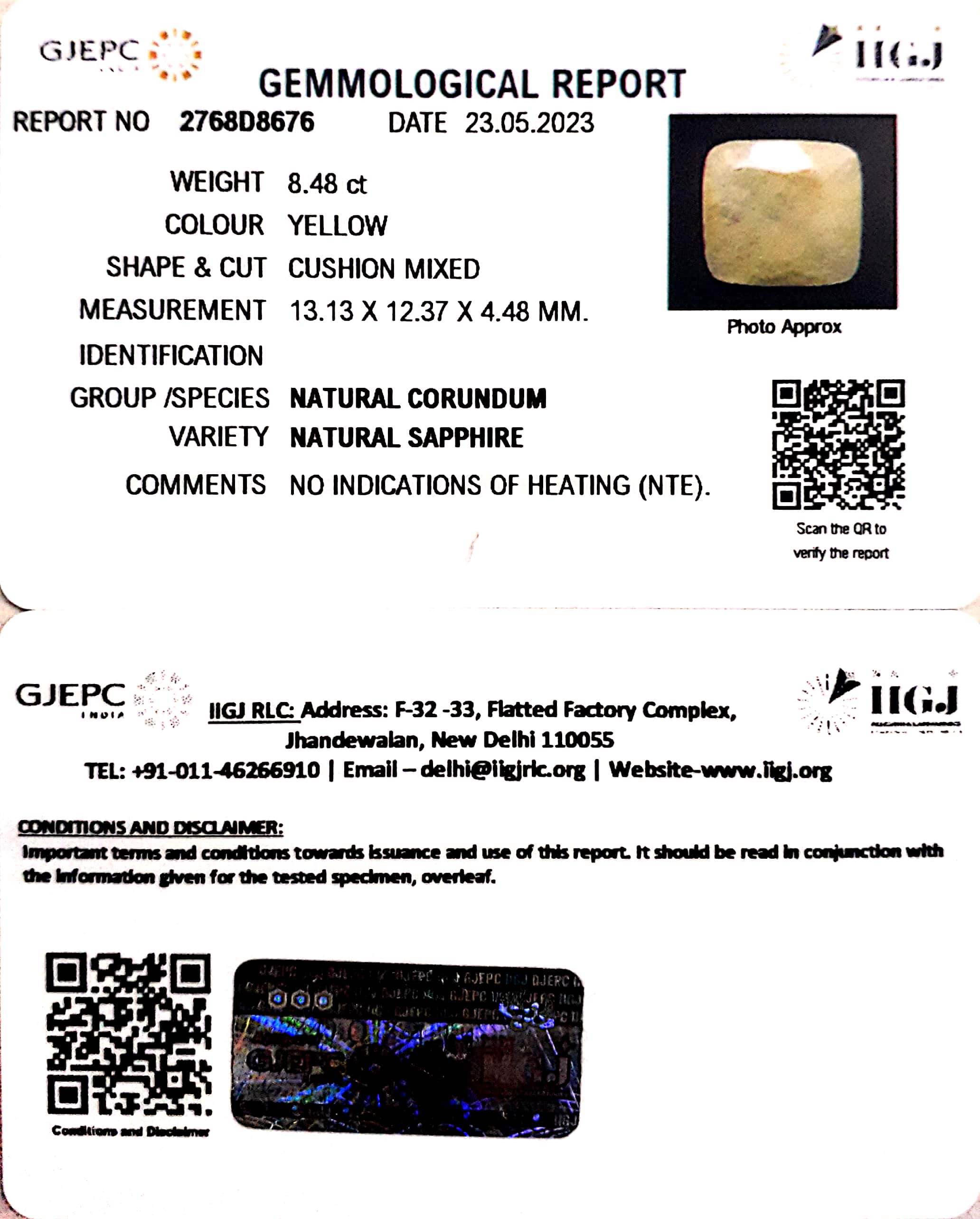 8.48/CT Natural Yellow Sapphire With Govt Lab Certificate (6771)