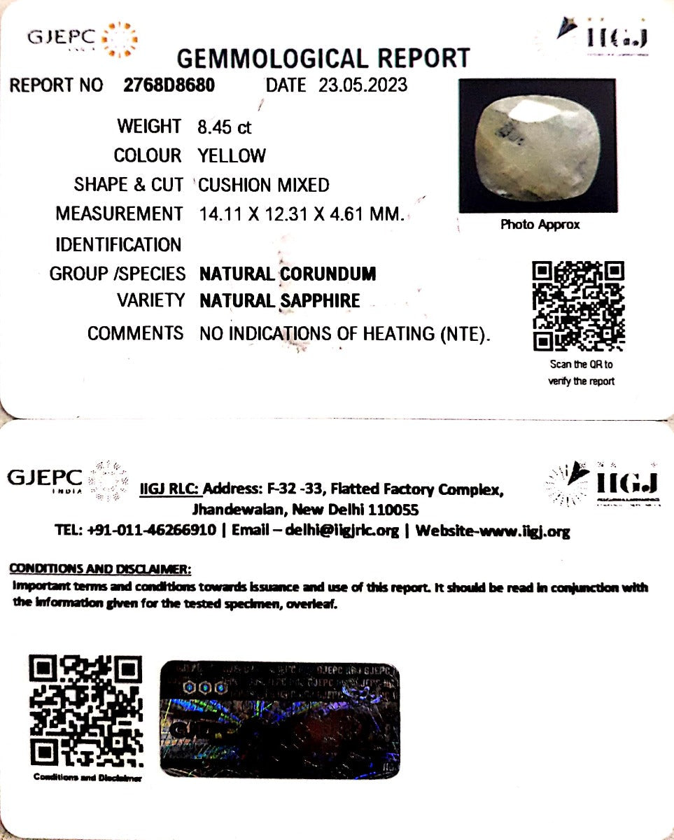 8.45/CT Natural Ceylonese Pukhraj with Govt Lab Certificate (6771)