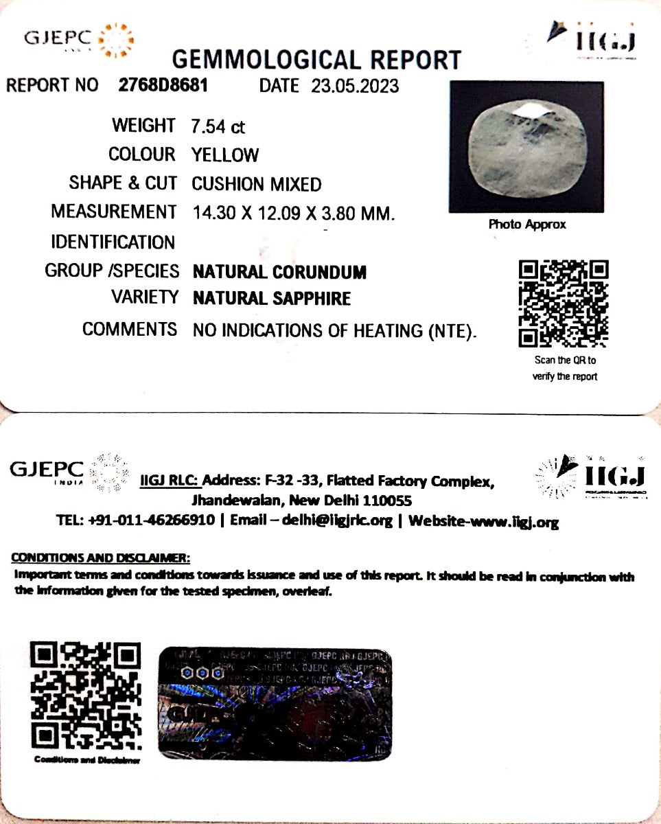 7.54/CT Natural Ceylonese Pukhraj with Govt Lab Certificate (6771)