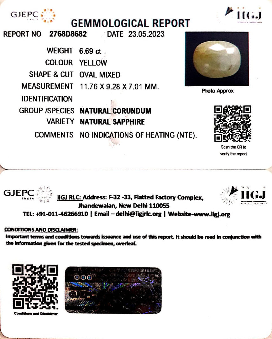 6.69/CT Natural Ceylonese Pukhraj with Govt Lab Certificate (4551)