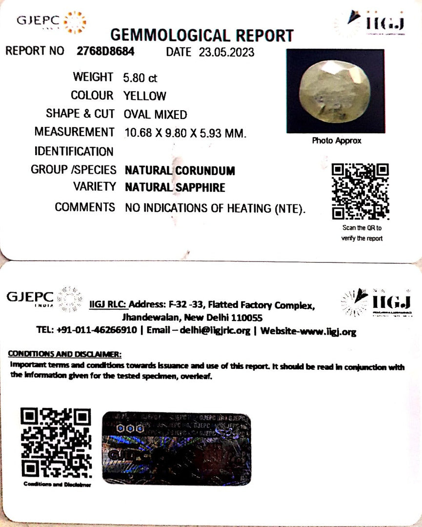 5.80/CT Natural Ceylonese Pukhraj with Govt Lab Certificate (4551)