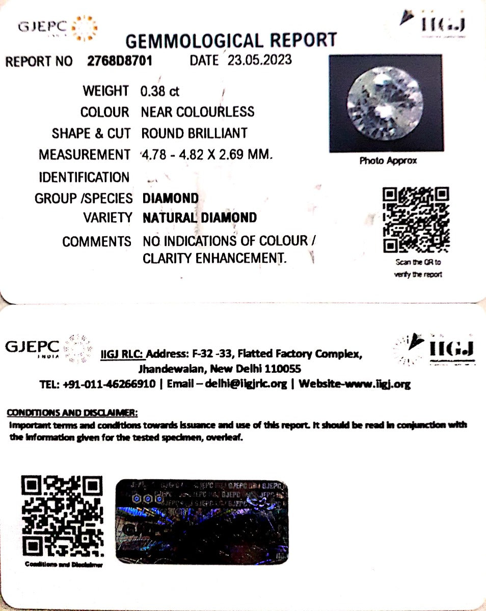 0.38/CT Natural Diamond With Govt. Lab Certificate (120000)