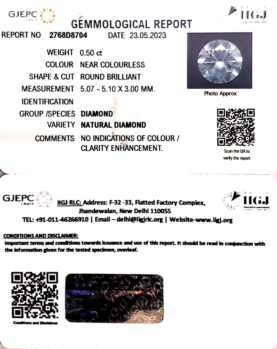 0.50/Cents Natural Diamond With Govt. Lab Certificate (2768D8704)