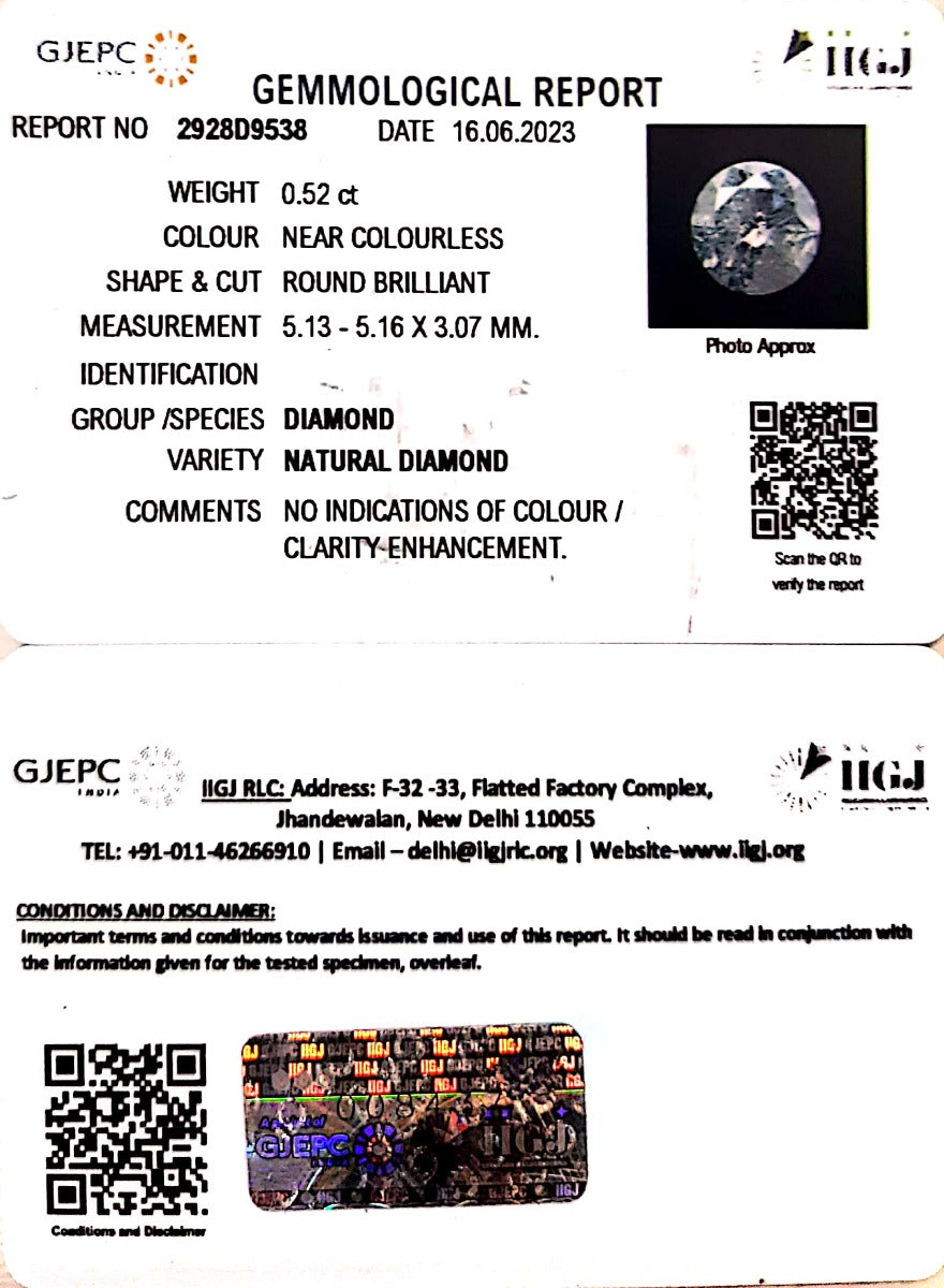 0.52/Cents Natural Diamond With Govt. Lab Certificate (120000)