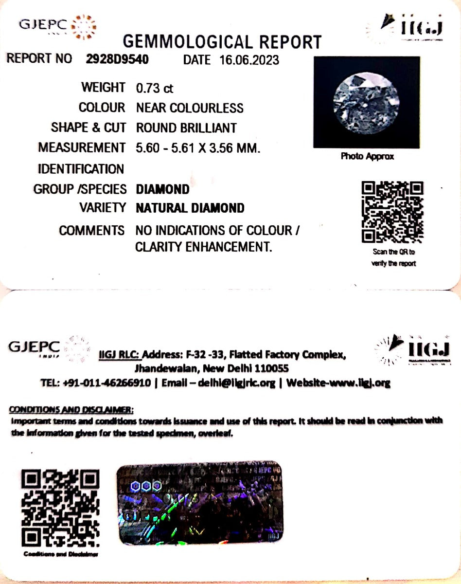 0.73/Cents Natural Diamond With Govt. Lab Certificate (140000)
