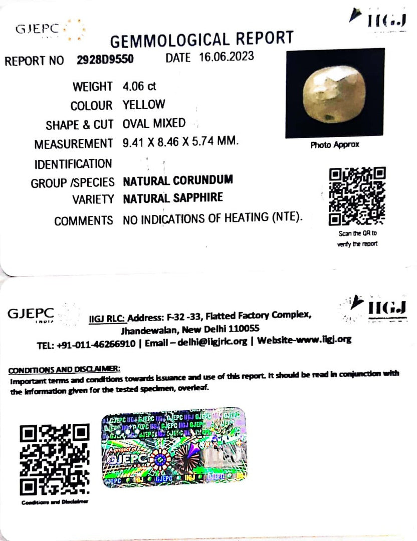 4.06/CT Natural Ceylonese Pukhraj with Govt Lab Certificate (4551)