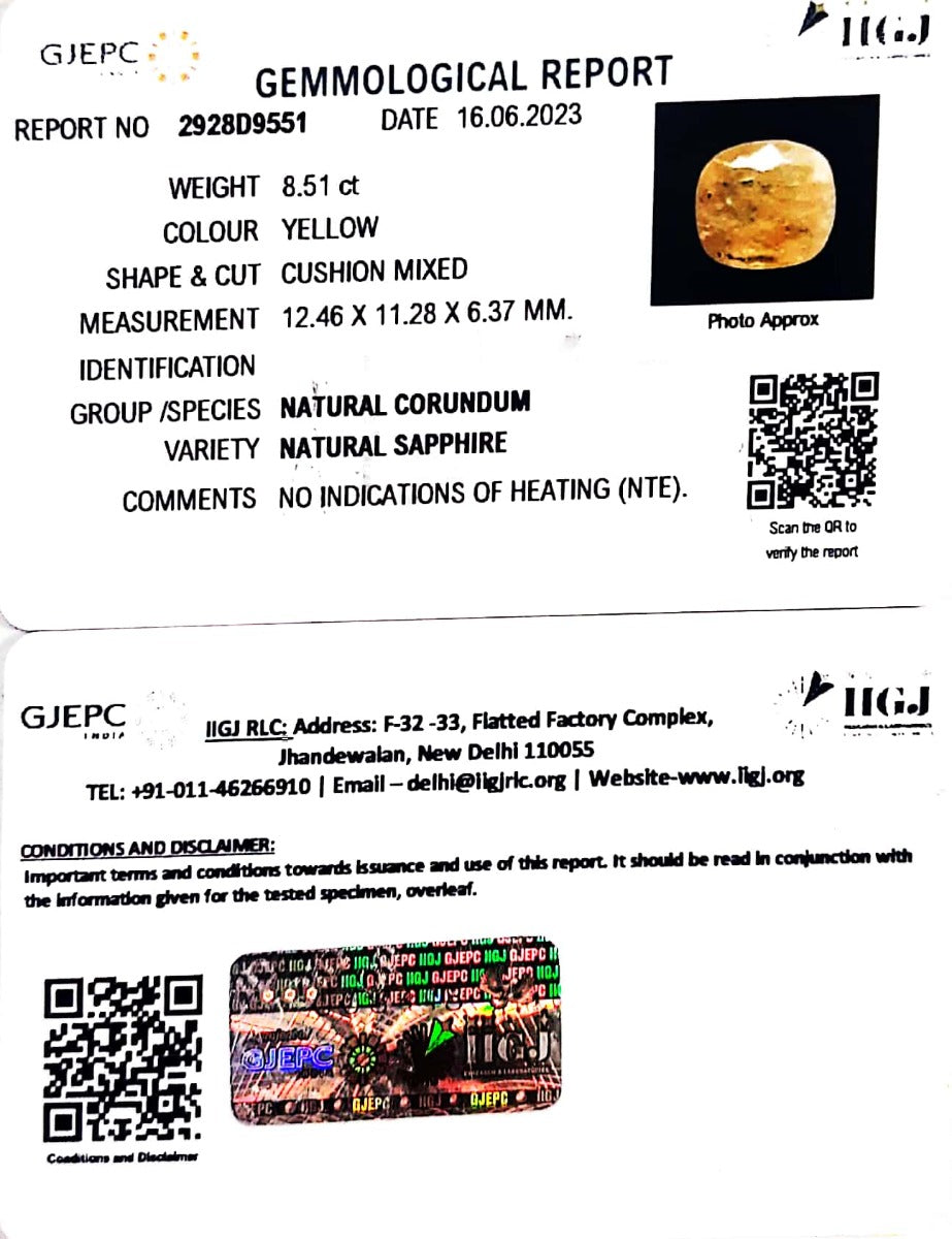 8.51/CT Natural Ceylonese Pukhraj with Govt Lab Certificate (2928D9551)