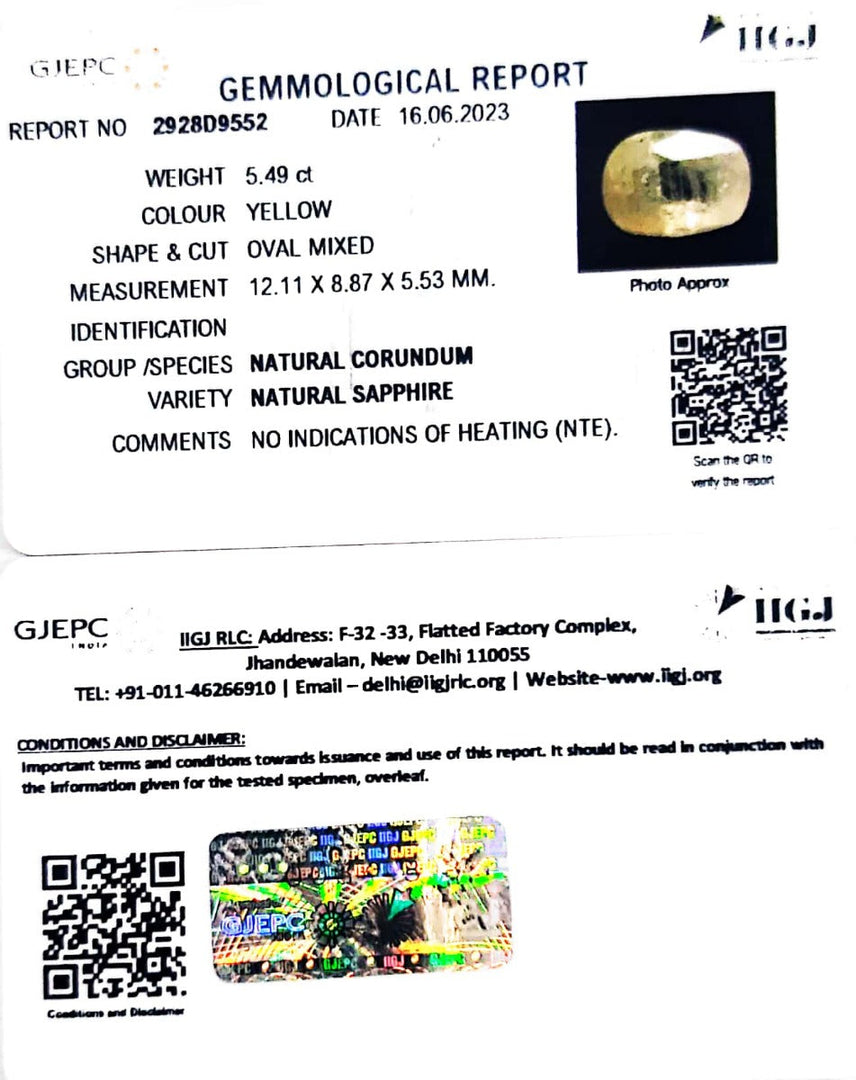 5.49/CT Natural Ceylonese Pukhraj with Govt Lab Certificate (6771)