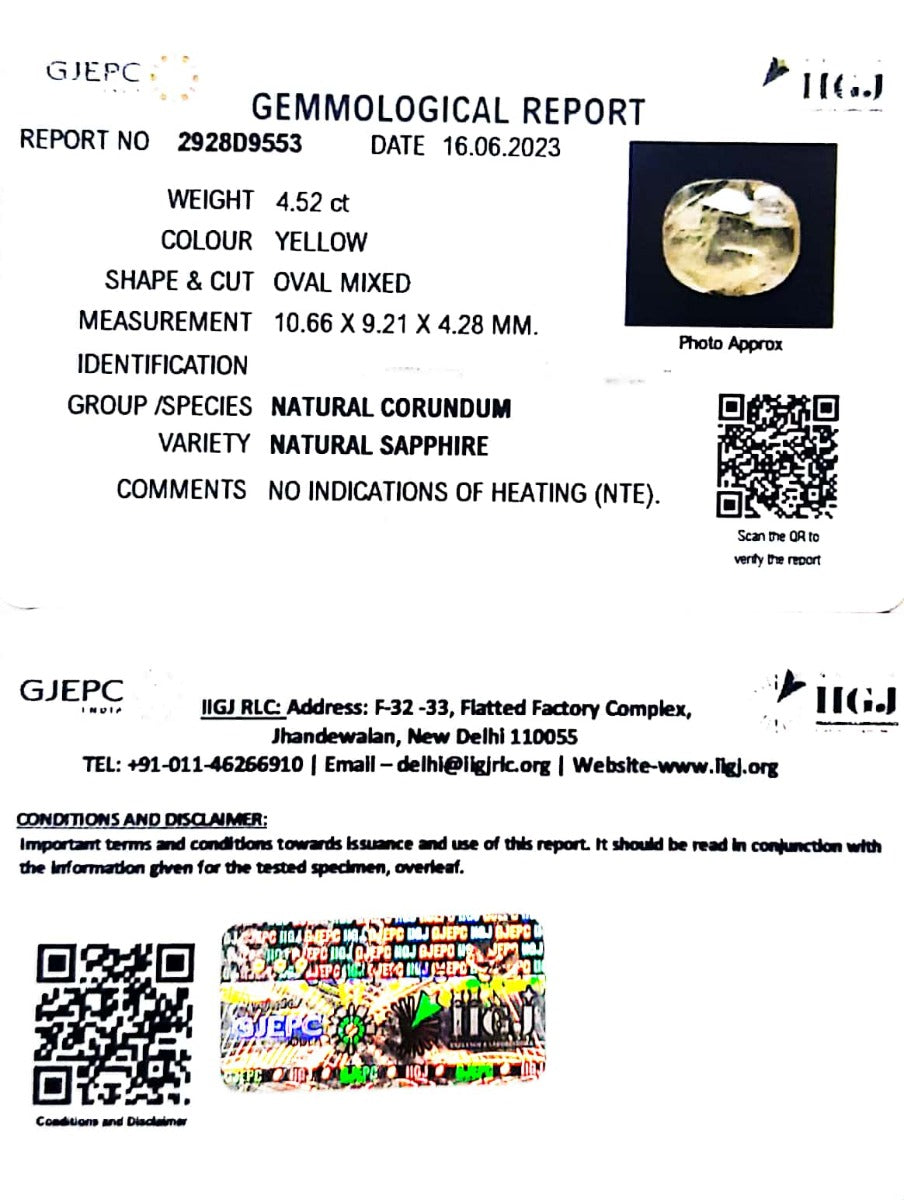 4.52/CT Natural Ceylonese Pukhraj with Govt Lab Certificate (6771)