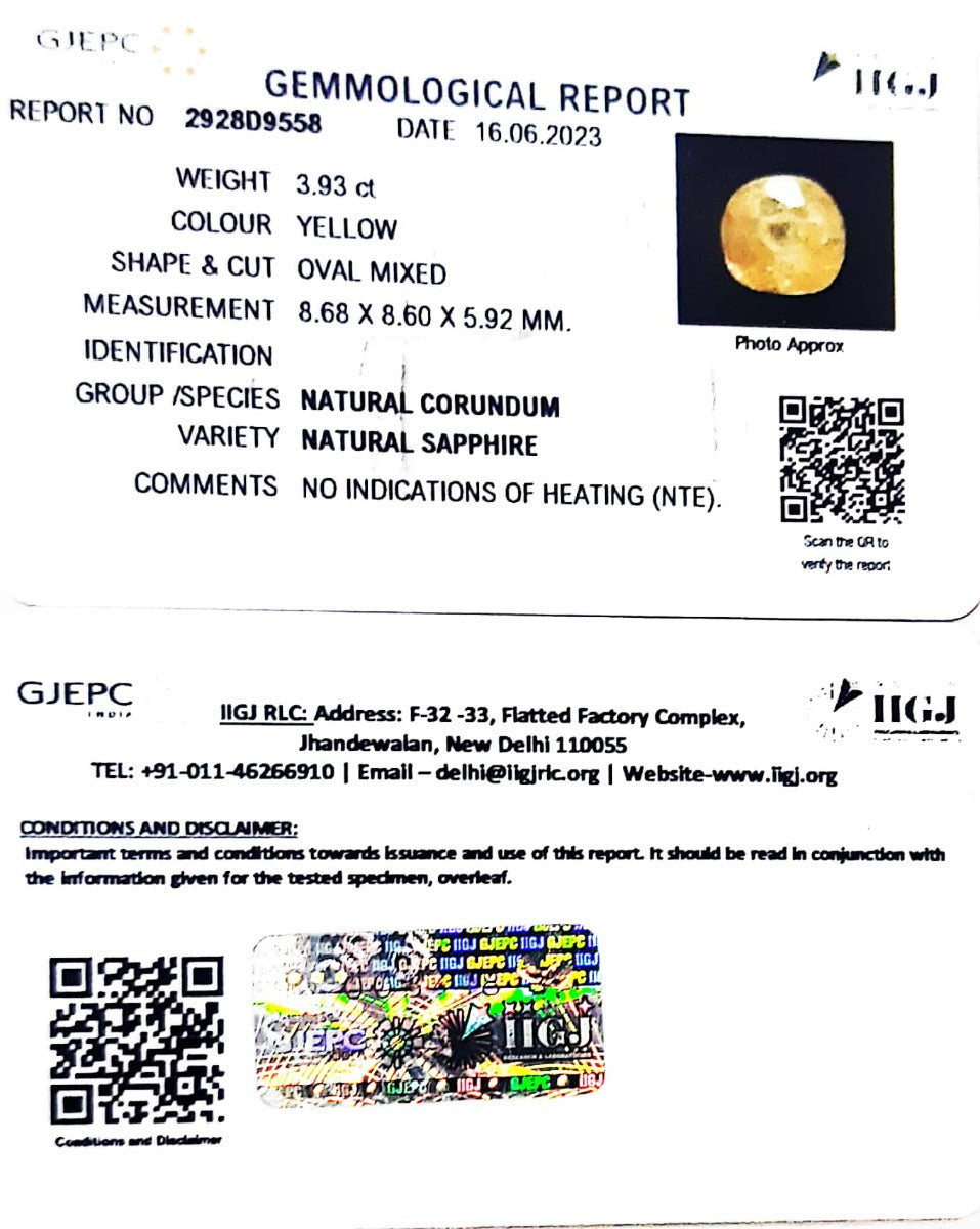 3.93/CT Natural Ceylonese Pukhraj with Govt Lab Certificate-2928D9558