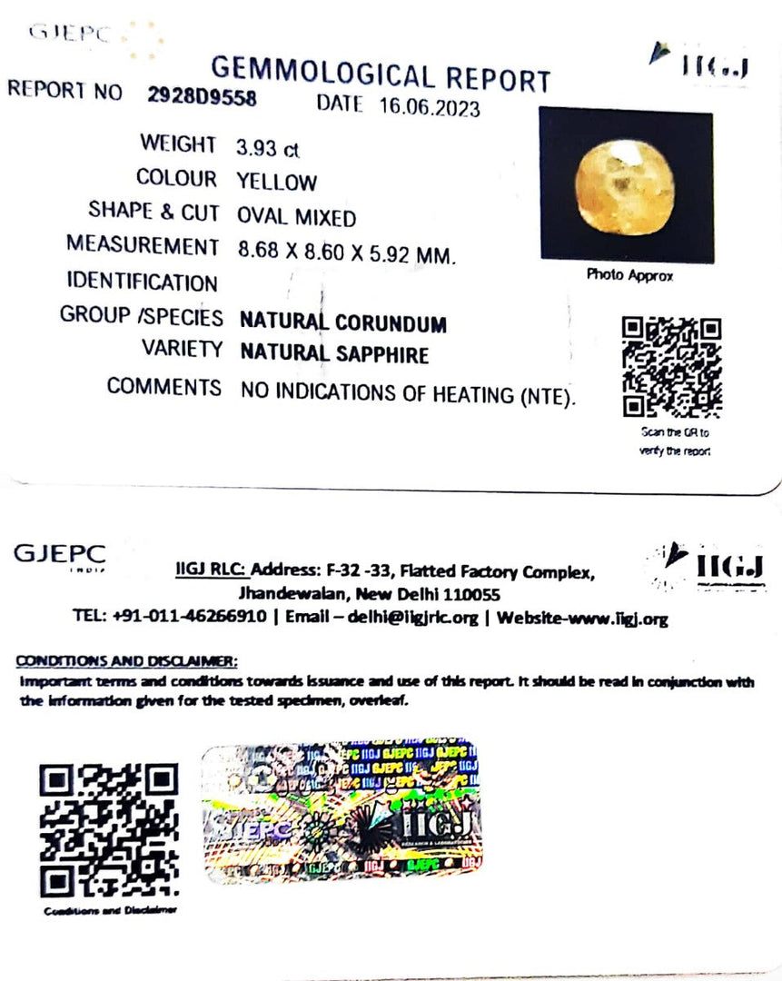 3.93/CT Natural Ceylonese Pukhraj with Govt Lab Certificate (4551)