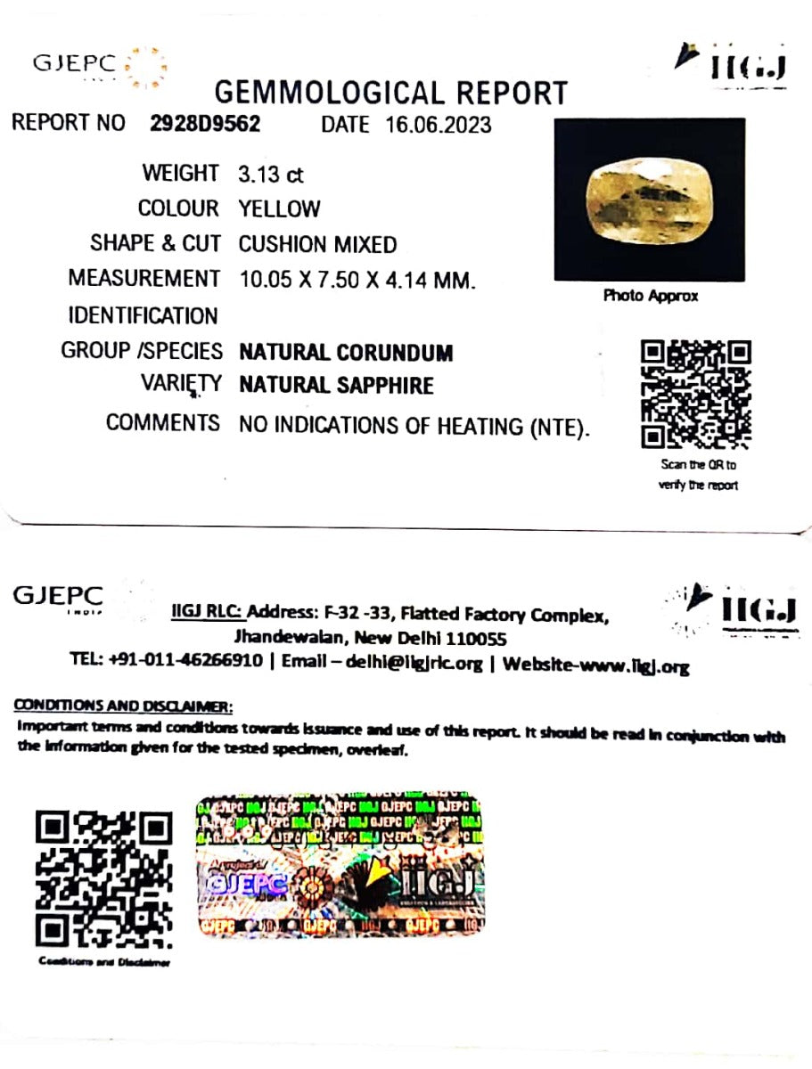 3.13/CT Natural Ceylonese Pukhraj with Govt Lab Certificate (6771)