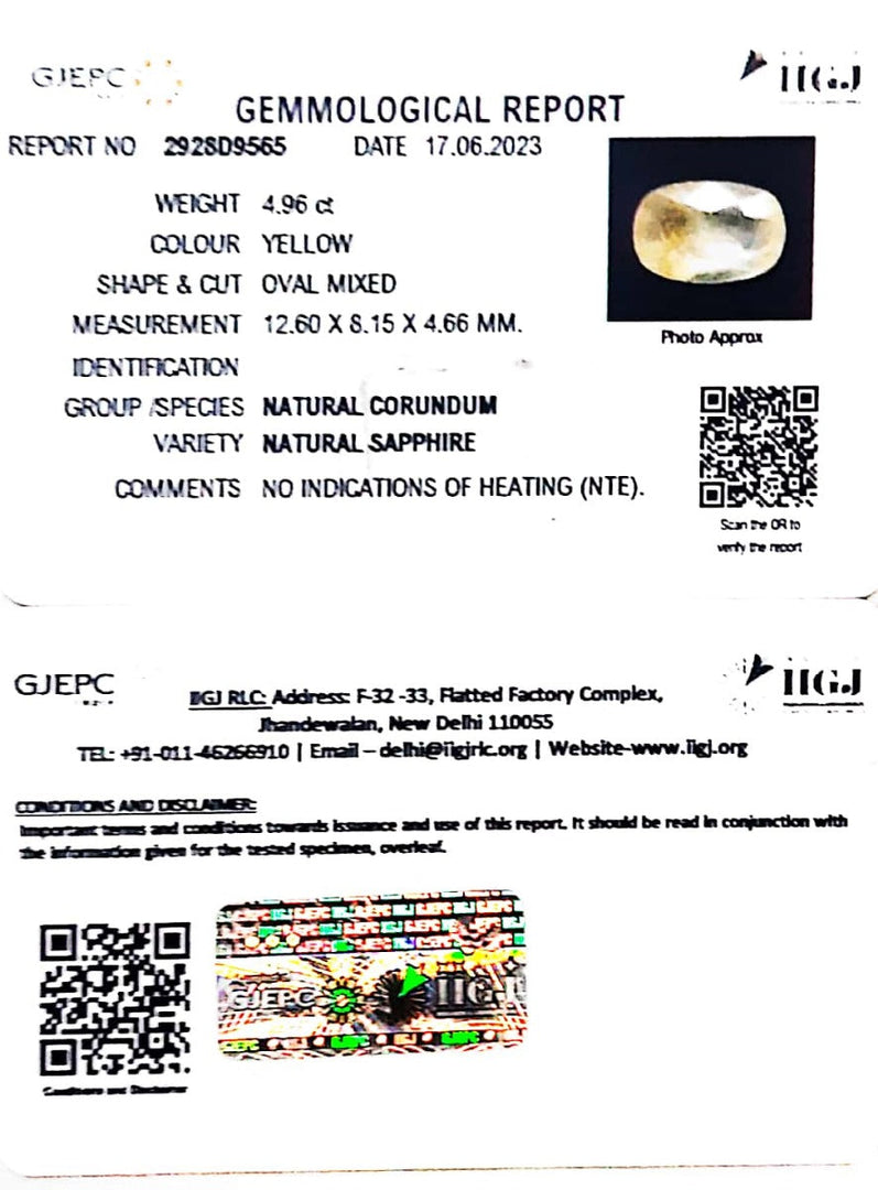 4.96/CT Natural Ceylonese Pukhraj with Govt Lab Certificate (8991)