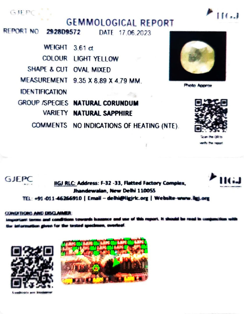 3.61/CT Natural Ceylonese Pukhraj with Govt Lab Certificate (6771)
