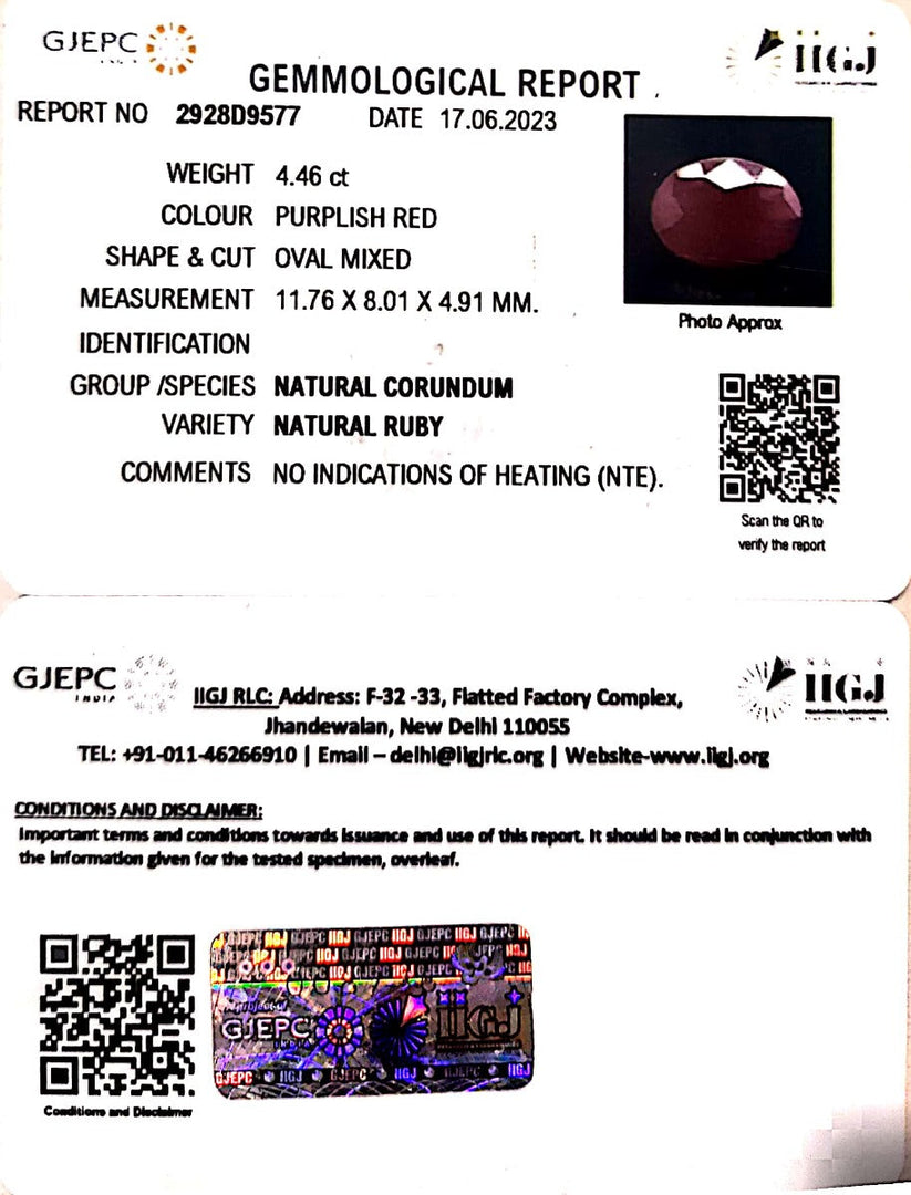 4.46/CT Natural Mozambique Ruby with Govt. Lab Certificate (7881)