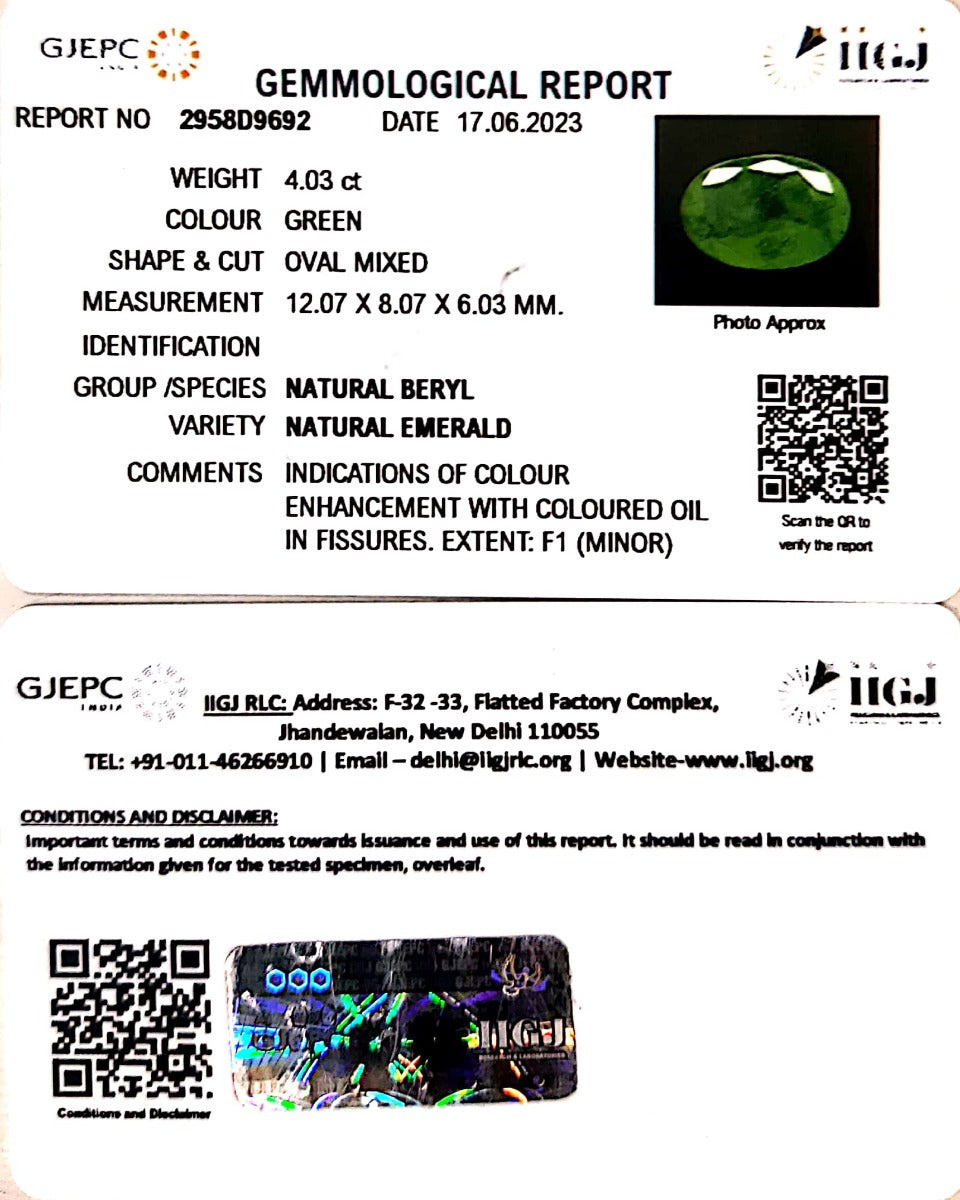 4.03/CT Natural Panna Stone with Govt. Lab Certificate-2958D9692