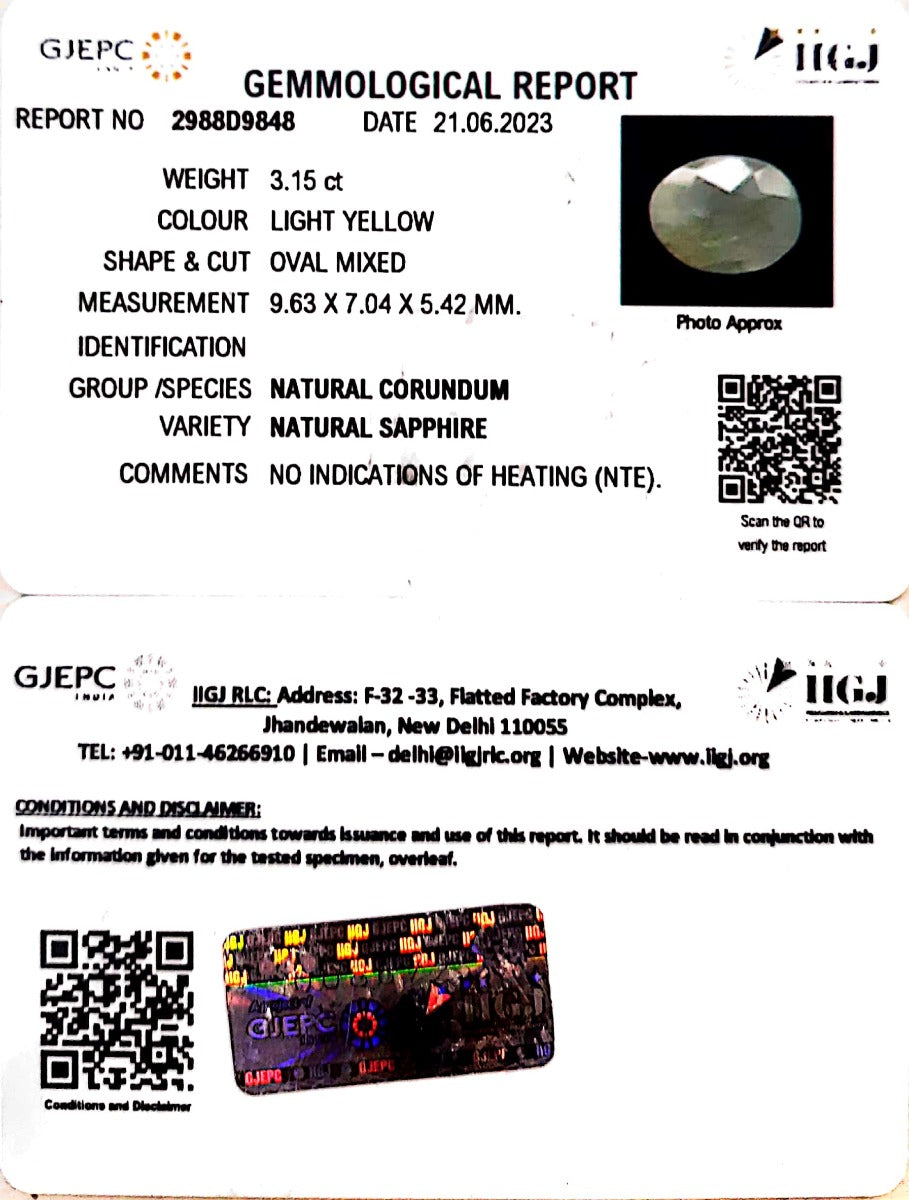 3.15/CT Natural Ceylonese Pukhraj with Govt Lab Certificate (2988D9848)