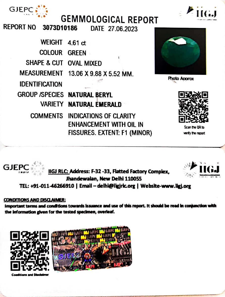 4.61/CT Natural Panna Stone with Govt. Lab Certificate (2331)