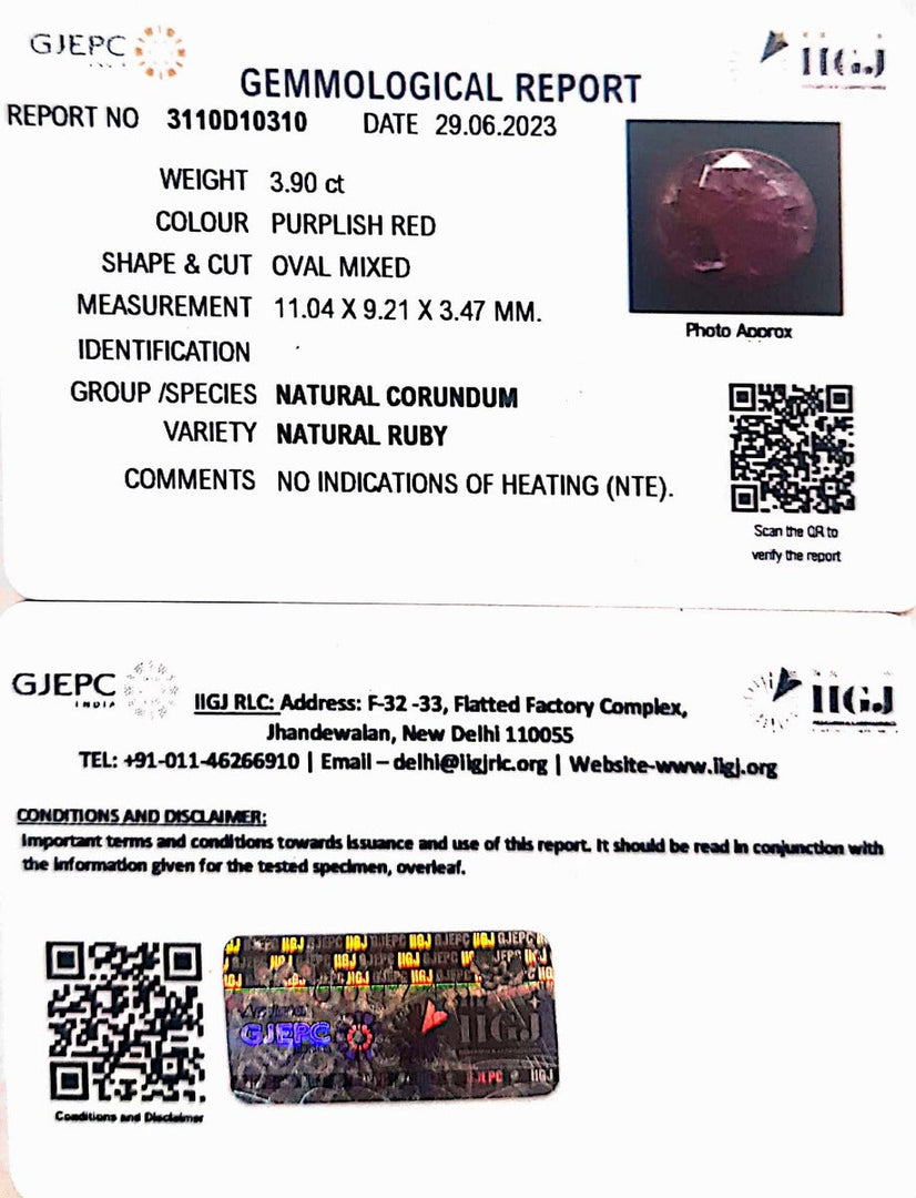 3.90/CT Natural Mozambique Ruby with Govt. Lab Certificate-RUBY9X