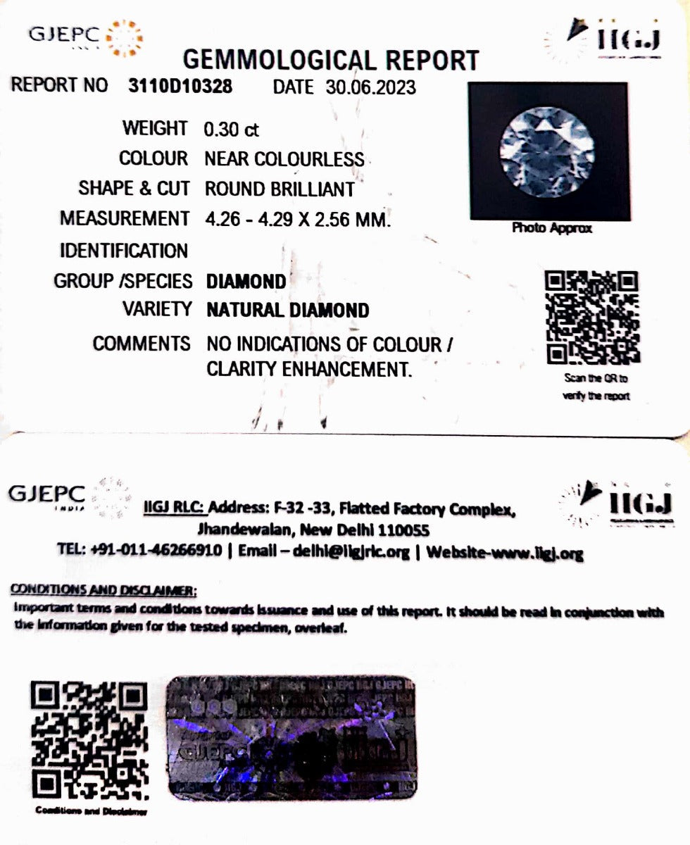 0.30/CT Natural Diamond with Govt. Lab Certificate - 3110D10328