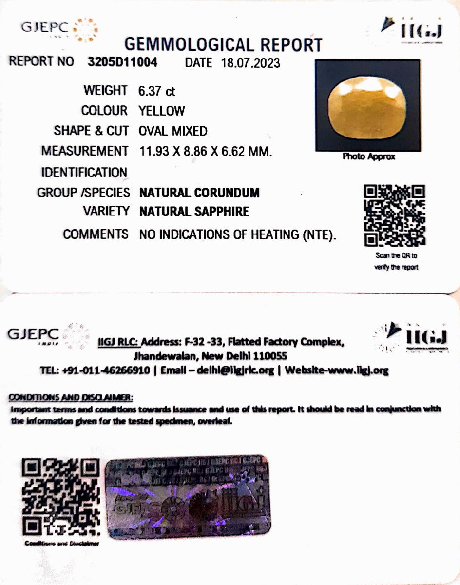 6.37/CT Natural Ceylonese Pukhraj with Govt Lab Certificate-4551