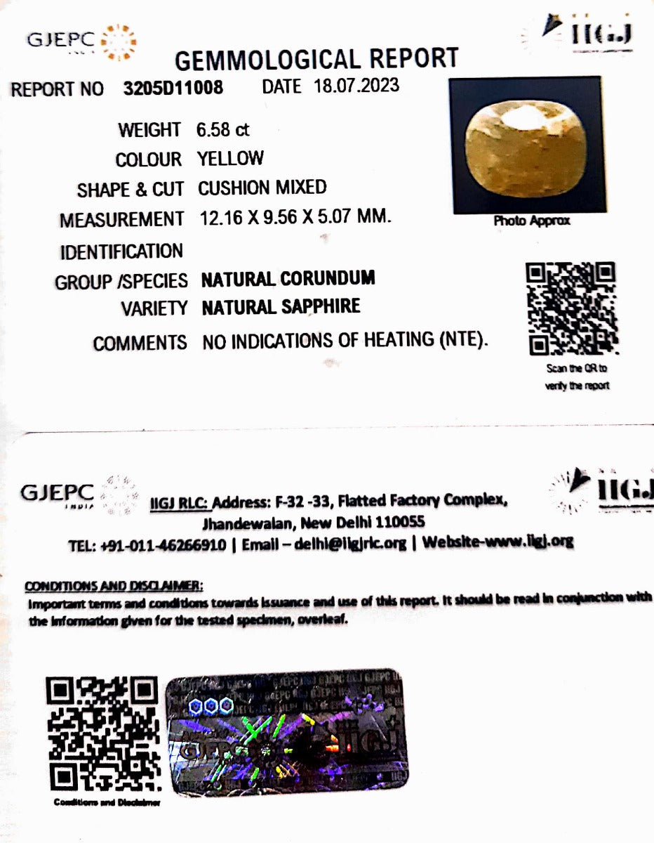 6.58/CT Natural Ceylonese Pukhraj with Govt Lab Certificate