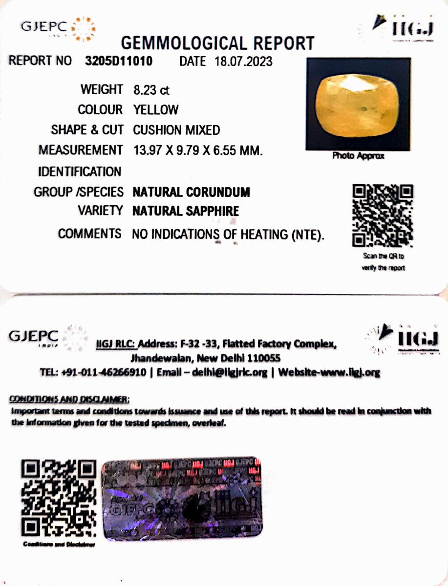 8.23/CT Natural Ceylonese Pukhraj with Govt Lab Certificate