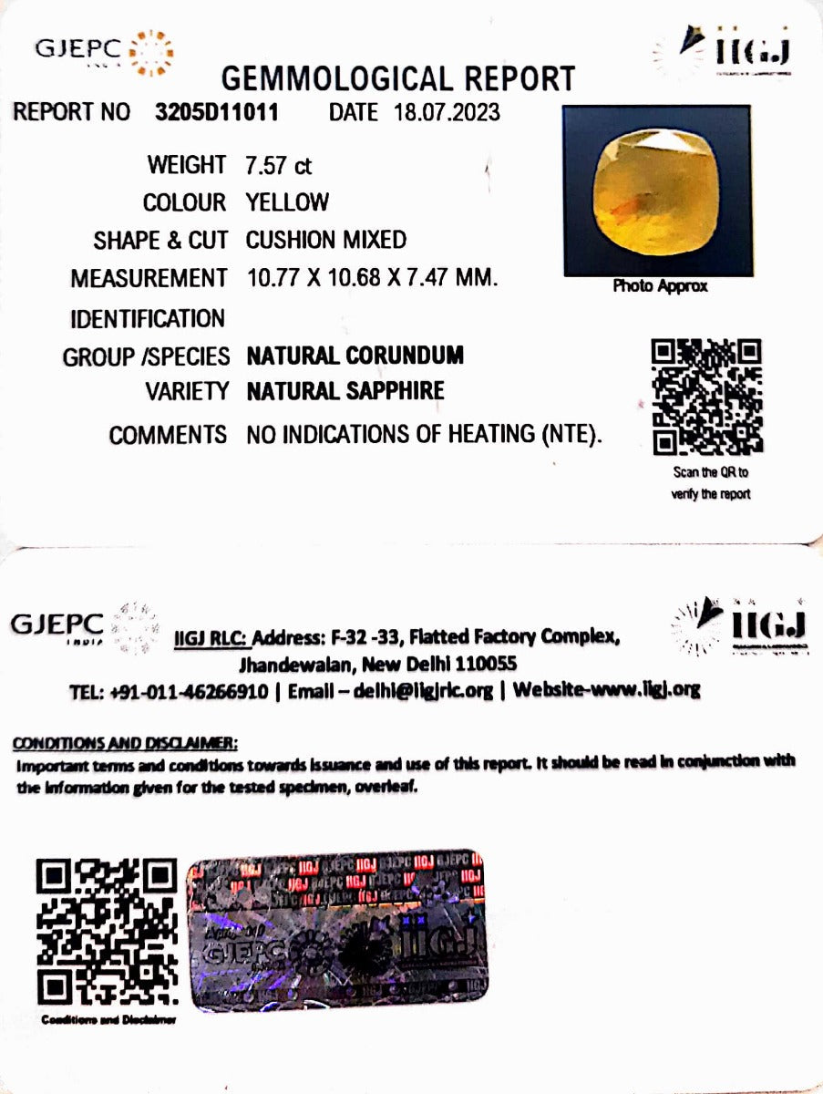 7.57/CT Natural Ceylonese Pukhraj with Govt Lab Certificate (6771)