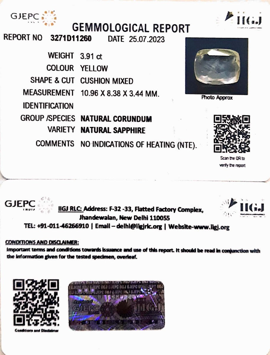 3.91/CT Natural Ceylonese Pukhraj with Govt Lab Certificate-YELSA9U