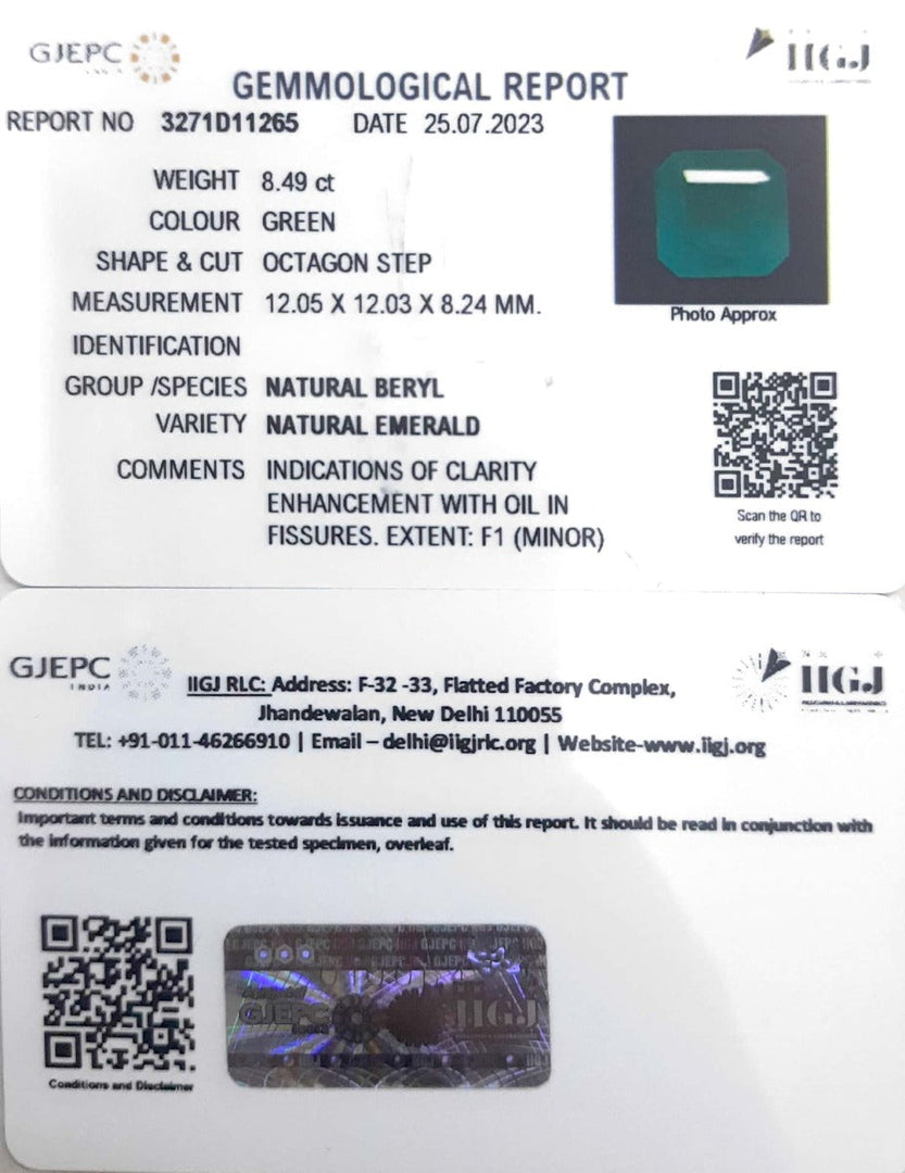 8.49/CT Natural Panna Stone with Govt. Lab Certificate (34410)