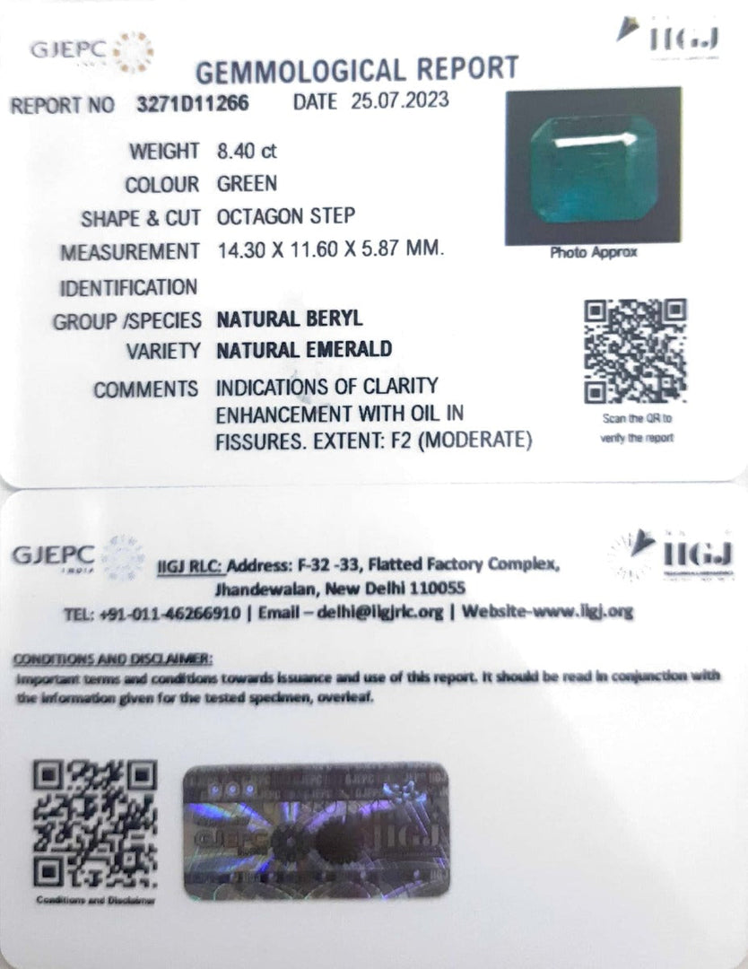 8.40/CT Natural Panna Stone with Govt. Lab Certificate (34410)