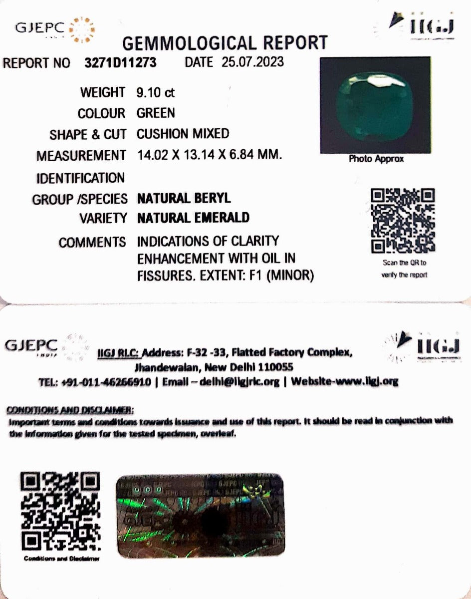 10.10/CT Natural Panna Stone with Govt. Lab Certificate (34410)