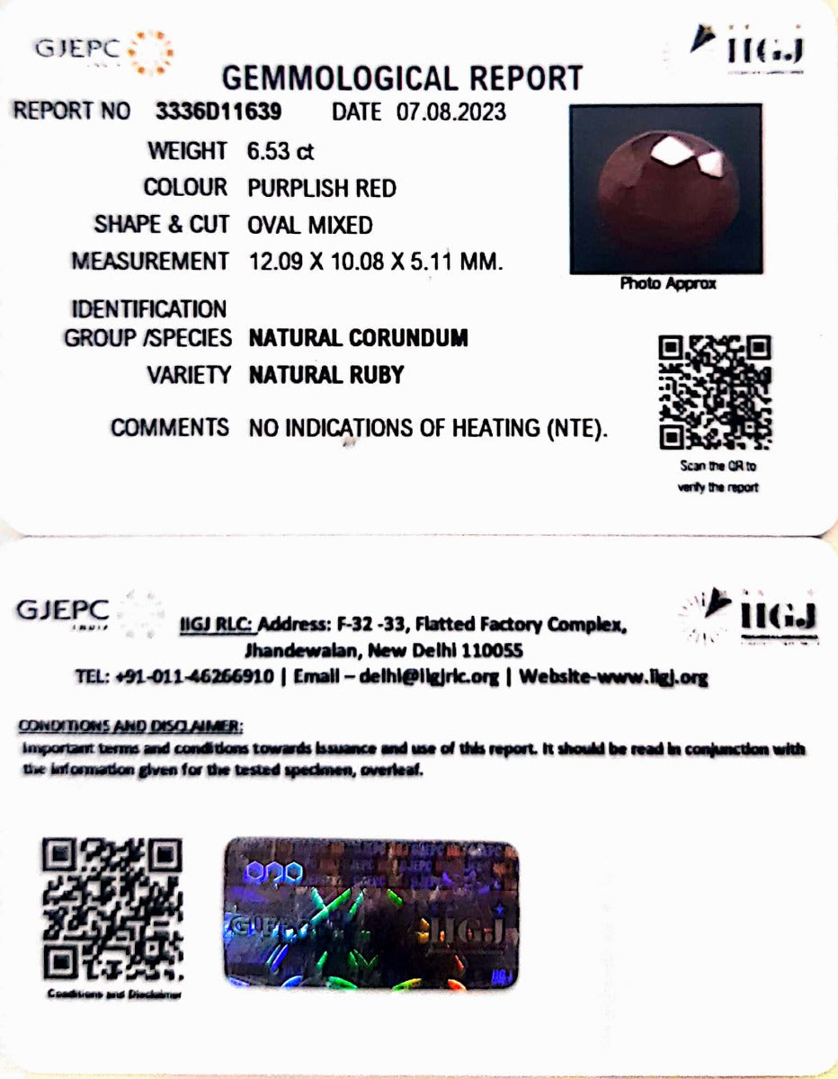 6.53/CT Natural Neo Burma Ruby with Govt. Lab Certificate (2331)