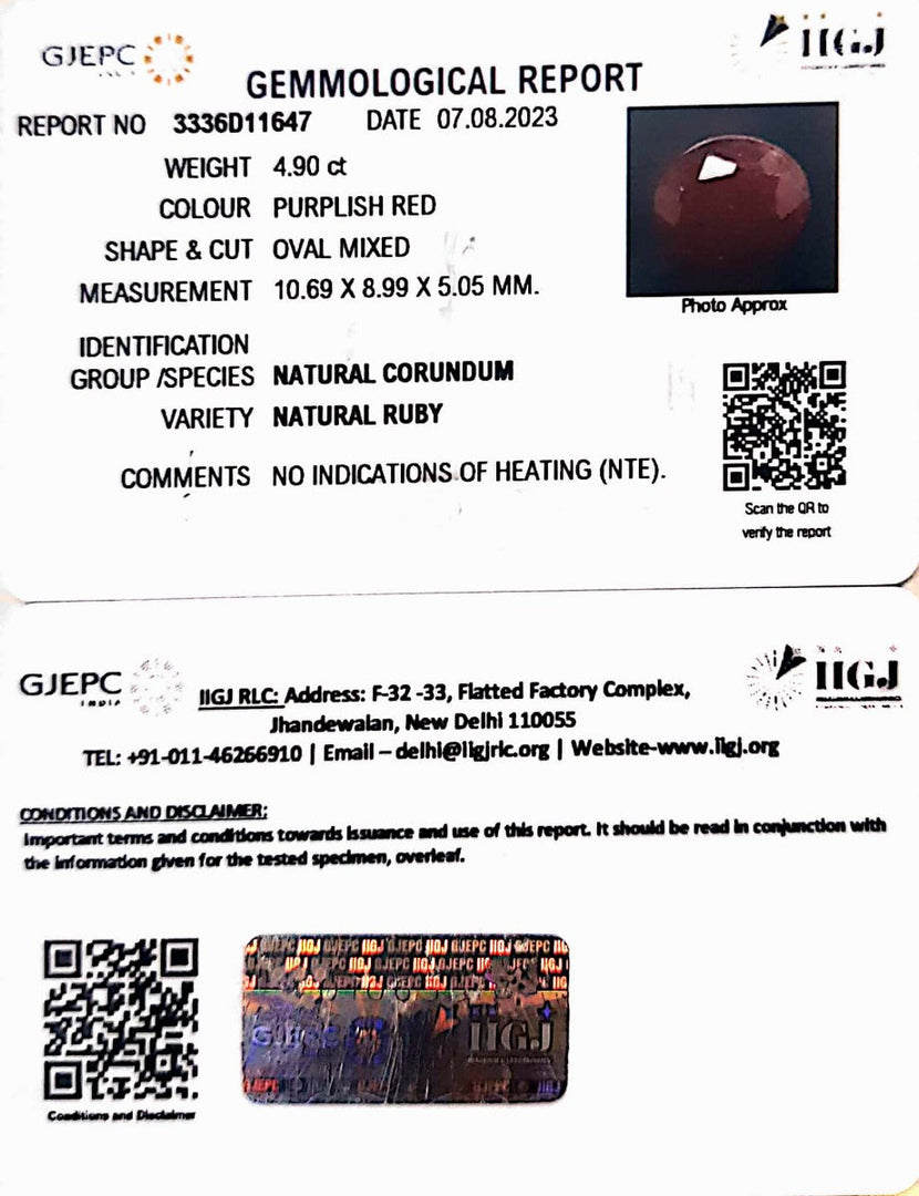 4.90/CT Natural Neo Burma Ruby with Govt. Lab Certificate (2331)