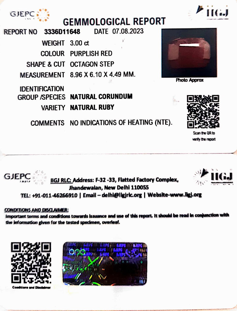 3.00/CT Natural Neo Burma Ruby with Govt. Lab Certificate (4551)