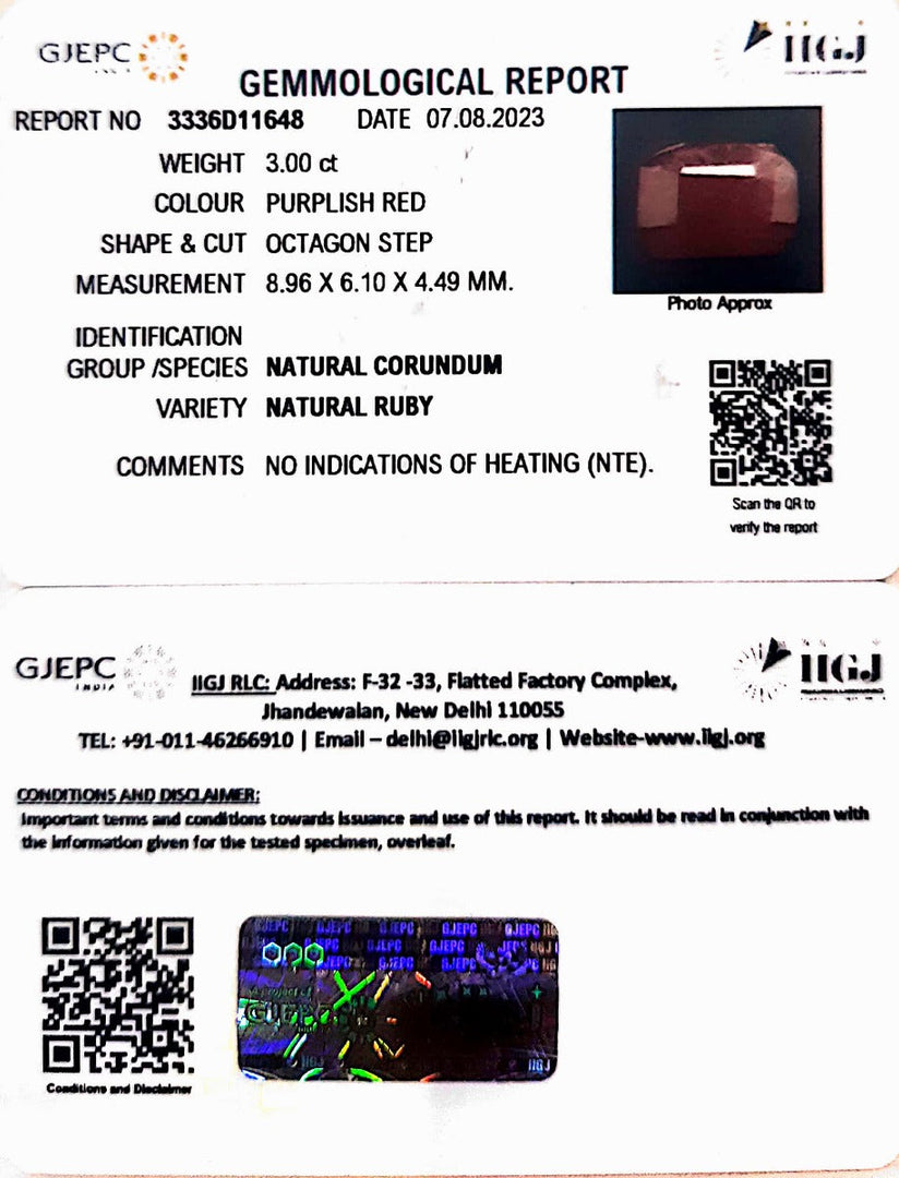 3.00/CT Natural Neo Burma Ruby with Govt. Lab Certificate (4551)