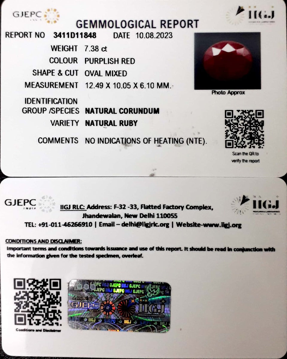 7.38/CT Natural Neo Burma Ruby with Govt. Lab Certificate (4551)