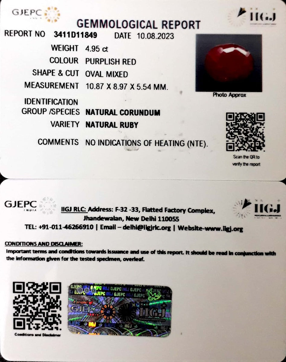 4.95/CT Natural Neo Burma Ruby with Govt. Lab Certificate (3411D11849)