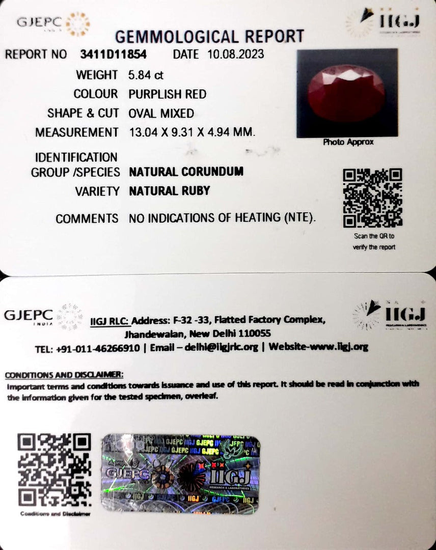 5.84/CT Natural Mozambique Ruby with Govt. Lab Certificate (23310)