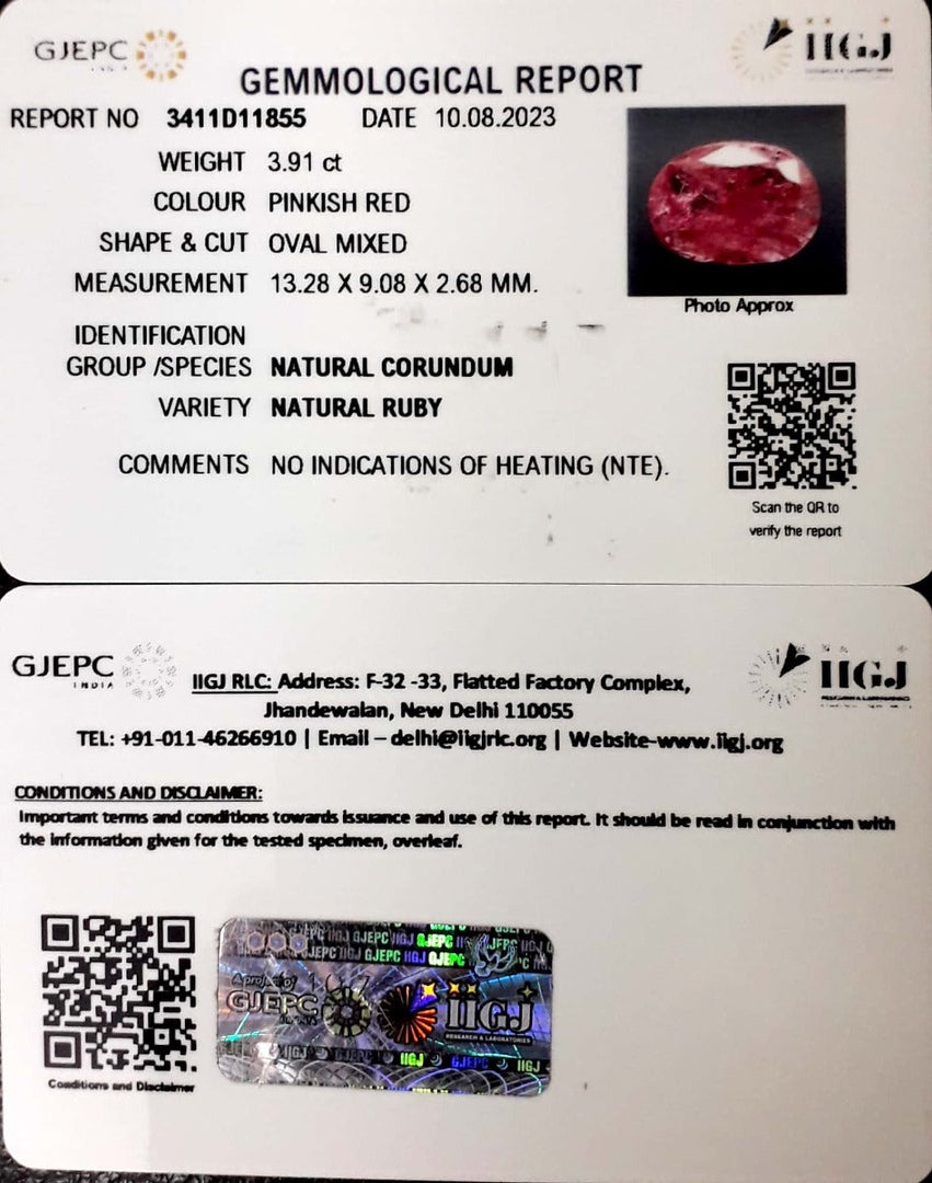 3.91/CT Natural Mozambique Ruby with Govt. Lab Certificate (56610)