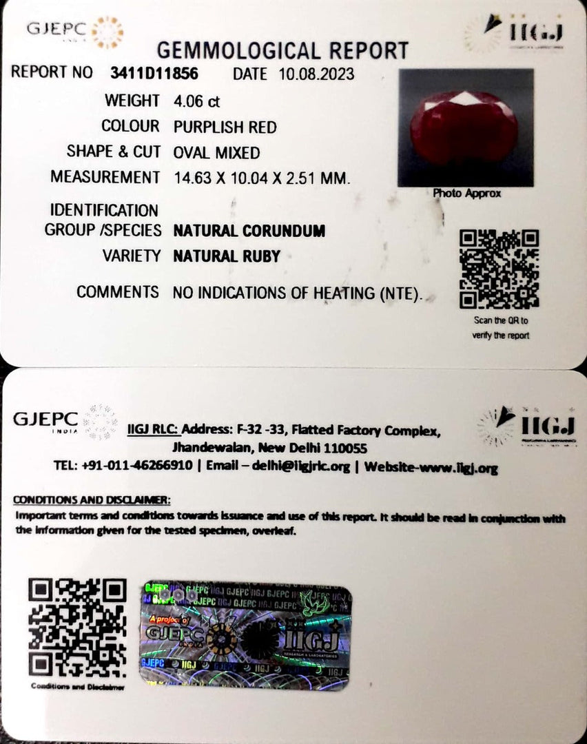 4.06/CT Natural Mozambique Ruby with Govt. Lab Certificate (7881)