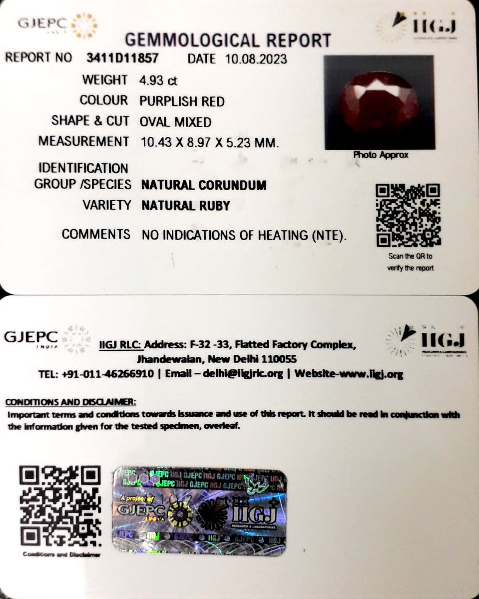 4.93/CT Natural Neo Burma Ruby with Govt. Lab Certificate (2331)