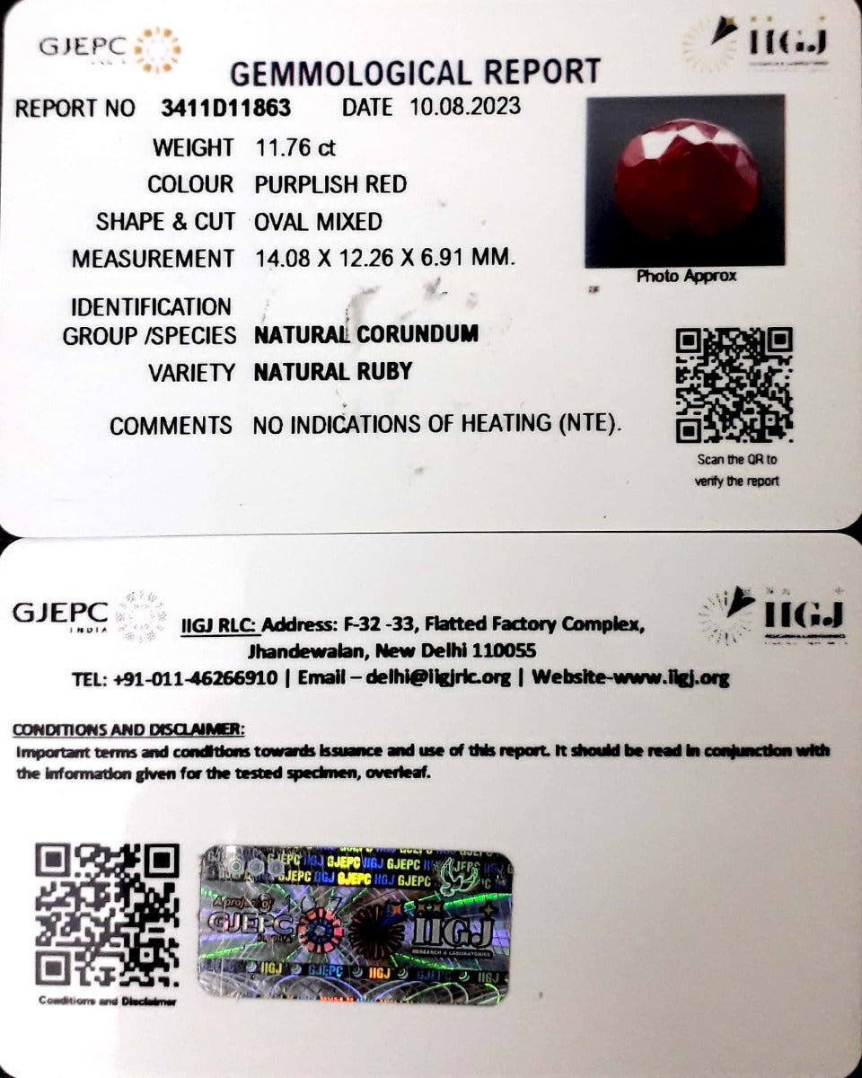 11.76/CT Natural Neo Burma Ruby with Govt. Lab Certificate (4551)